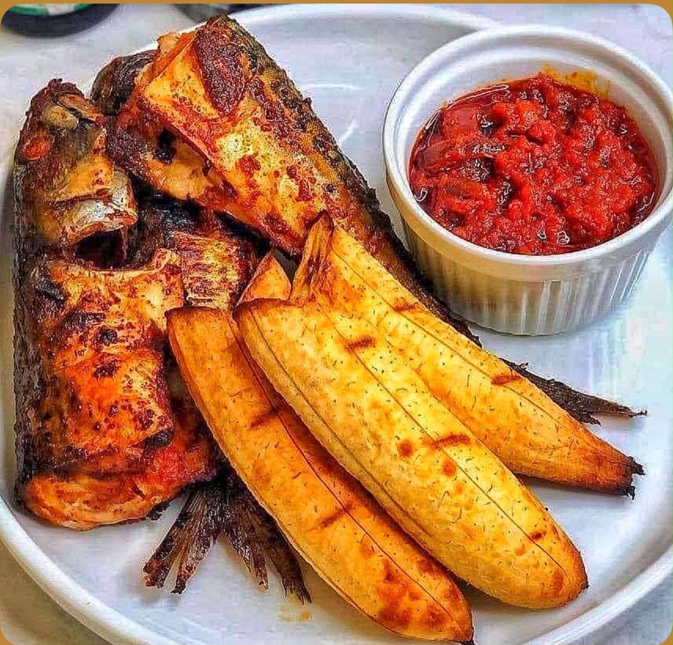 Roasted tilapia fish & Roasted plantain plater photo 2